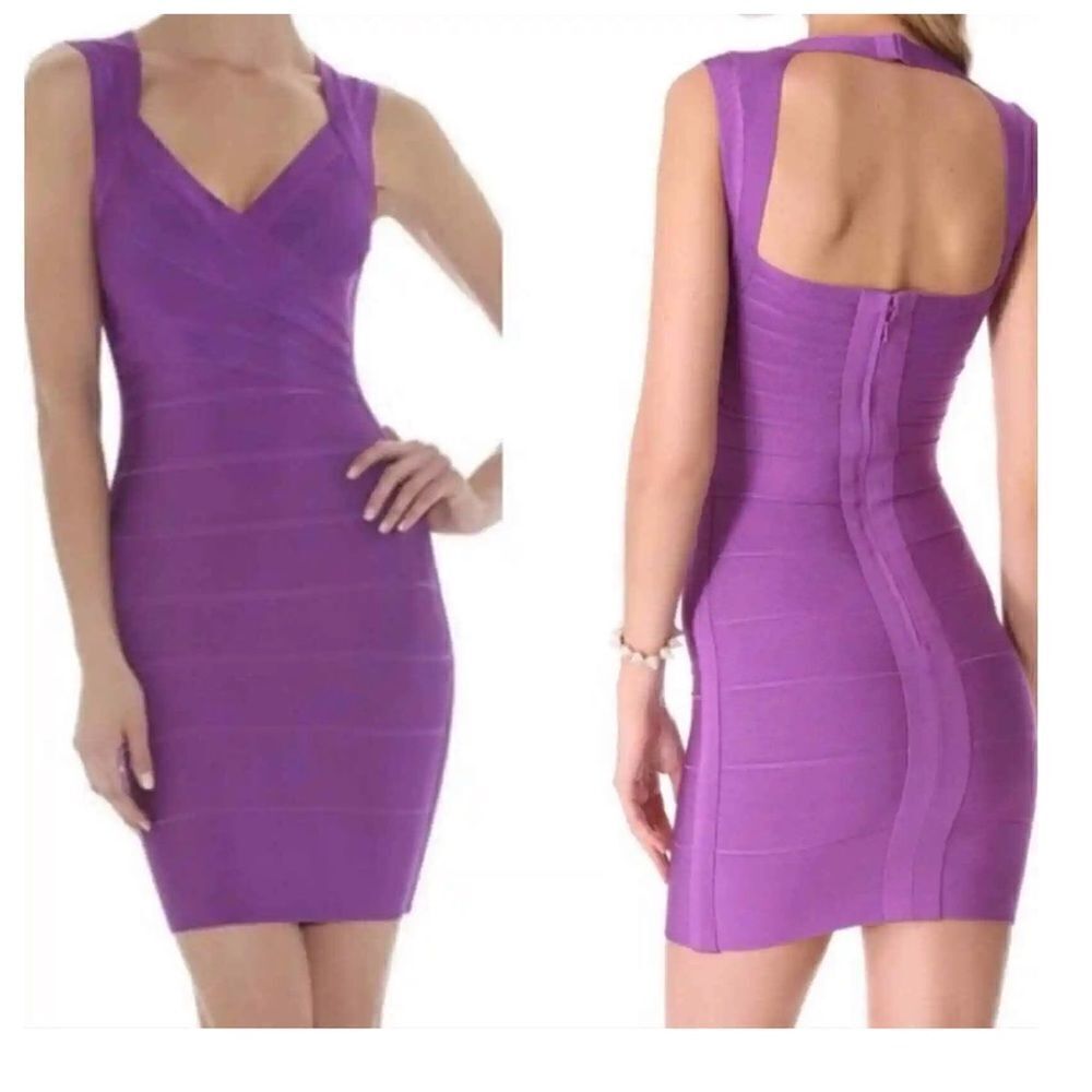 Herve Leger Purple Bandage Mini Dress - Picture 3 of 12